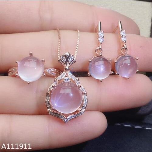 KJJEAXCMY fine jewelry 925 sterling silver inlaid Natural Ross quartz popular Earring Necklace Ring Suit Support Detection