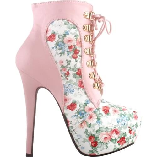 LF80831-2 SHOW STORY Black/Pink/Purple Lace Up Stiletto Heel Gothic Ankle Boots