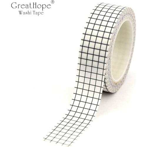 1 Pc 1.5cmx10m Black White Grid Washi Tape Set Japanese Paper DIY Planner Adhesive Masking Tapes Stickers Decor Stationery Tape