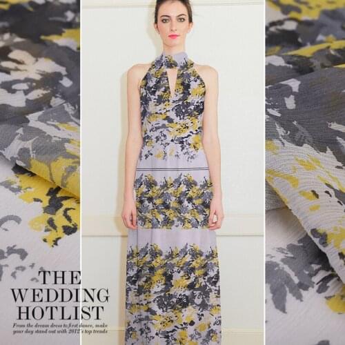 135CM Wide 12MM Yellow Gray Print Thin Silk Georgette Fabric for Summer one-piece Dress Shirt Clothes B066
