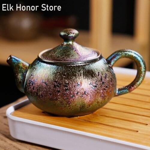 160ml Temmoku Glaze Kiln Fambe Colorful Peacock Teapot Handmade Teapot Home Teaware Chinese Tea Ceremony Customized Drinkware