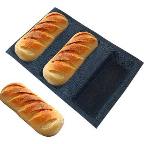 3 Grid Non-Stick Baguette Wave French Bread Bakeware Perforated Baking Pan Mat for Sub Rolls Silicone Baking Liners