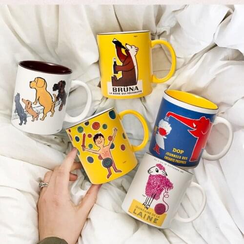 320ml Japan AITO Mino ware ceramic mug creative personality hand-painted comic style ins water cup coffee cup