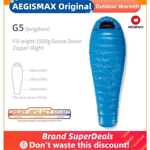 AEGISMAX G Sleeping Bag 95% White Goose Down Outdoor Camping Mummy Cold Winter Ultralight Baffle Design Splicing FP 800 For Tent