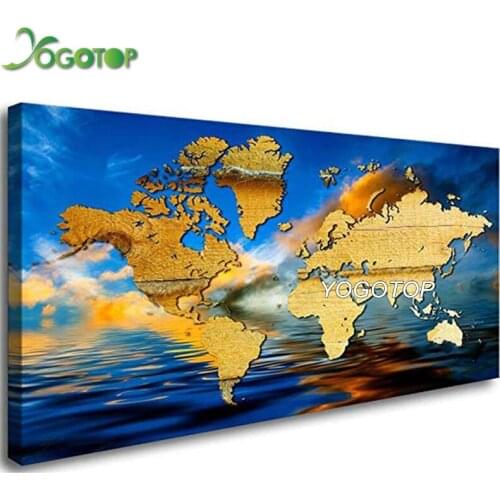 Blue Golden world map full square Diy diamond painting sale round diamond embroidery Europe office decor Christmas gift YY2825