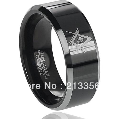 Free Shipping Buy Cheap Discount Price USA HOT Selling 8MM Men&Womens Black Masonic Freemason Two Tone Tungsten Wedding Rings