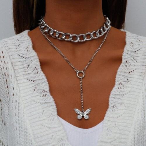 Bohemia Fashion Korean Link Chains Choker Necklace for Women Gold Silver Color Butterfly Pendant Necklace Party Jewelry Gift