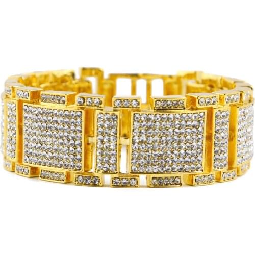 25mm Cuban Chain Link Alloy Iced Out Hip Hop Gold Tone Heavy Mens Bling Bracelet for Men Women