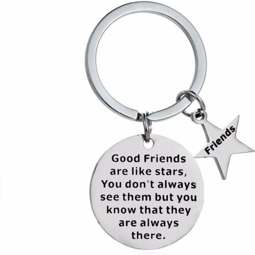 12PC/Lot Friendship Forever BFF Pentagram Keychain Good Friends Are Like Stars Keyring Women Men Stainless Steel Car Bags Keyfob