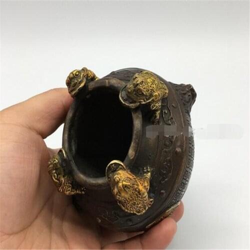 Distressed bronze lucky four-legged gold enamel copper pot ornaments crafts small copper tank piggy bank display