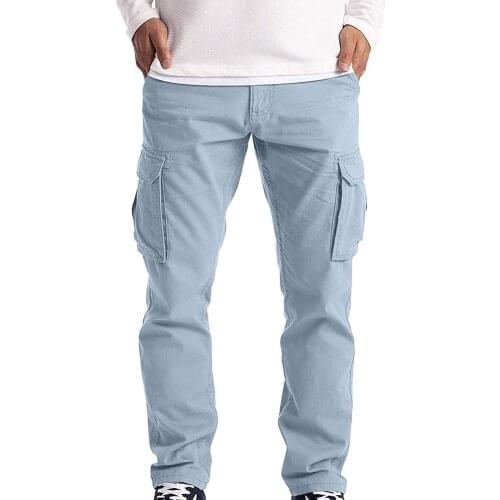 Mens Casual Trousers Cotton Overalls Elastic Waist Full Len Multi-pocket Plus Fertilizer Xl Mens Clothing Big Size Cargo Pants