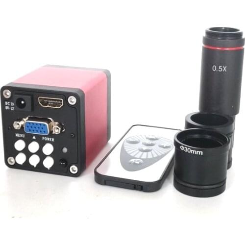 Remote contorller 13MP 720P HDMI VGA electronic digital video microscope camera +0.5X C-Mount lens with 30mm 30.5mm adapter ring