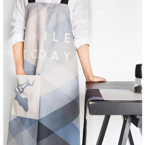 Nordic style Cotton printing aprons Blue geometry pattern Thickening apron for Baker Bar BBQ Work Wear 02