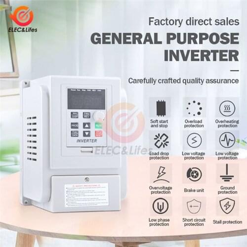 220V VFD 1.5KW 2.2KW 4KW Inverter CNC Spindle Motor Speed Controller 3-Phases Fequency Converter 50Hz to 60Hz