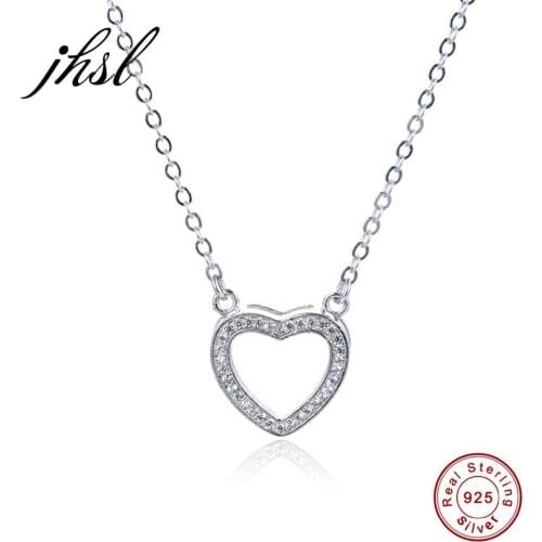 JHSL Luxury Women 925 Sterling Silver Heart Necklace Pendant White Cubic Zircon Stone Girl Female Classic Elegant Fine Jewelry
