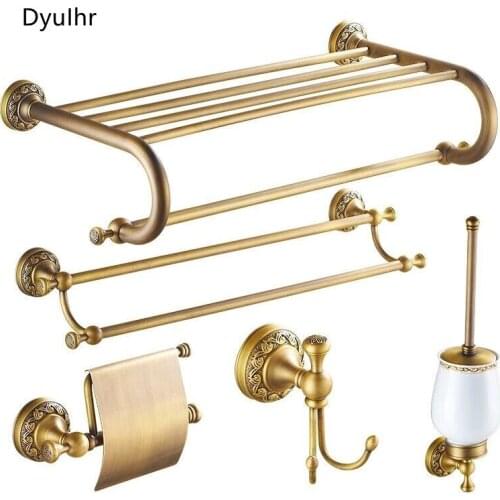All Copper Brushed Bathroom Series European Modern Towel Ring Toilet Paper Holder Cup Holder Robe Hook Bathroom Hardware