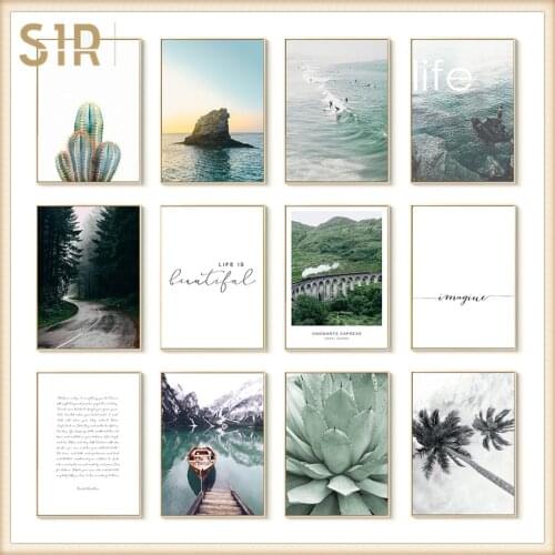 Sea Cactus Coconut Boat Alphabet Scenery In Northern Europe Bedroom Decor Vintage Room Decor Wall Paintings Living Room