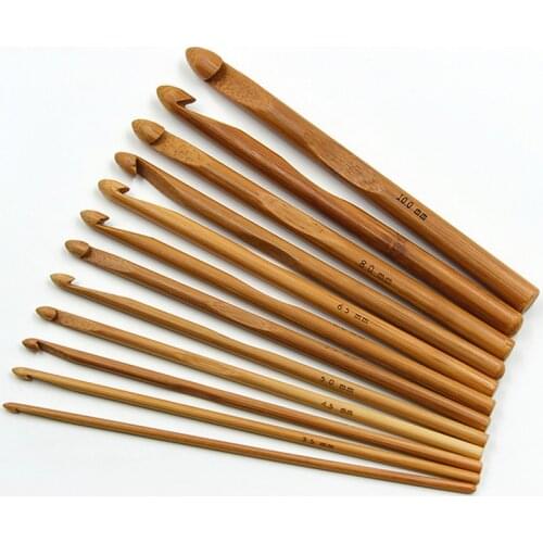12pcs Bamboo Wooden knitting Crochet Hooks Needle Yarn Craft Knitting Needle Set Household Crochet Hooks Sweater Knitting Tool