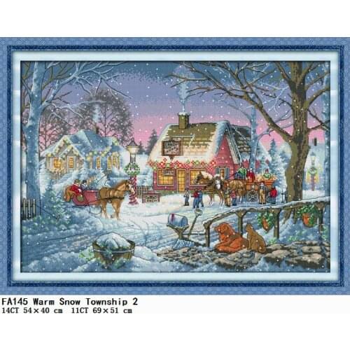 Warm Snow Township Cross Stitch Stamped Thread 11CT 14CT Printed Embroidery Needlework Kit Craft Decor Painting Counted Patterns