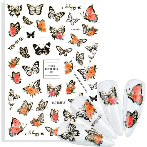 1 Sheet Black Butterfly Nails Stickers Decals Flower Adhesive Manicure Decorations Design For Nail Art Manicure Decor Salon