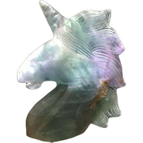 Natural green fluorite Quartz carved unicorn Crystal Reiki Healing