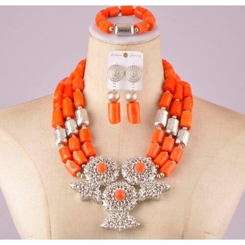 Newest nigerian wedding coral set costume coral necklace african jewelry set C21-24-07