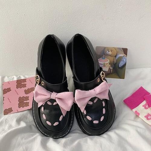 Japanese Pu Leather Shoes Girl Student Lolitas Retro Anime New Round Head Flat Jk Uniform Fashion School Bow Cosplay Vintage Cos