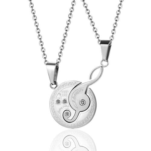 Puzzle Necklaces Matching Music Note Pendant Necklace for Lovers New Fashion Classic Lucky Crystal Stainless Steel 1 Pair