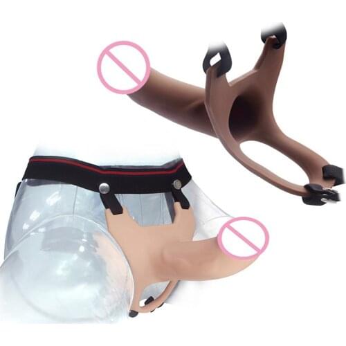 Hollow Huge Strapon Harness Strap on Realistic Liquid silicone Dildo Pants Belt Penis Sleeve Enlarger Extender Sex Toys for Men