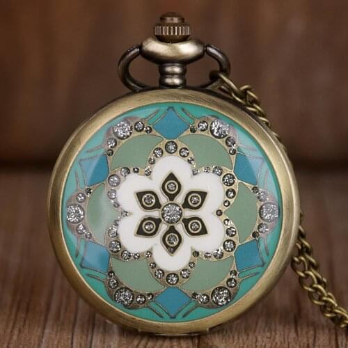 New Luxury Fashion Bronze Vintage Flowers Antique Quartz Pocket Watch Fob Chain Watches for Men Women CF1042