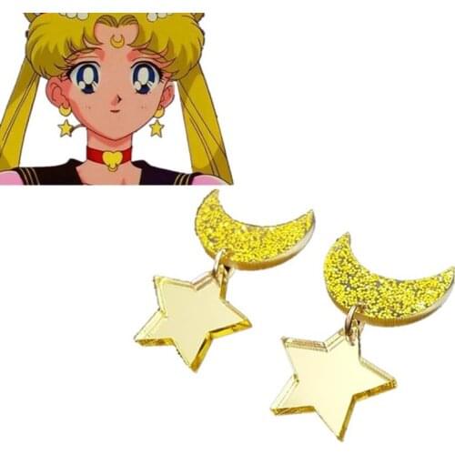 1Pair Anime Sailor Moon Stud Earrings Cosplay Kawaii Star Moon Space Earrings Ear Clip