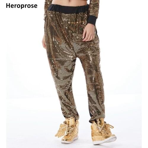 2019 New Fashion Female Harem Pants Women Big Crotch Personalized Gold Kids Adult Hip Hop Dance Stage Performance Jazz Trousers