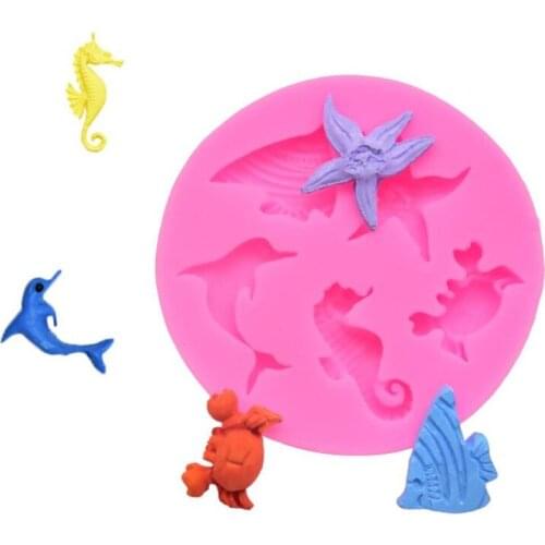 Seahorse Starfish Silicone Mold Fondant Chocolate Moulds 3D Dolphin Crab Fish Baking Molud for cake decorating tools