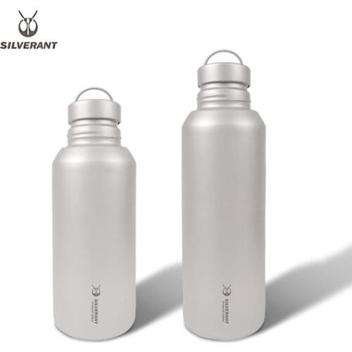 Silverant Titanium Large Water Bottle 1.2L/1.5L Ultralight Weight Drinkware With Back Rope Sleeve For Car Travel Hinking Camping