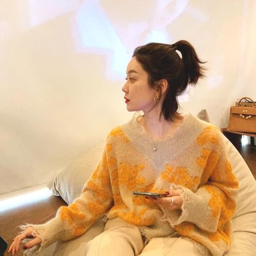 Women V-neck Solid All-match Casual Sweater Korean Style Teens Chic Fashion Autumn Winter Knitted Long Sleeve Loose Sweaters