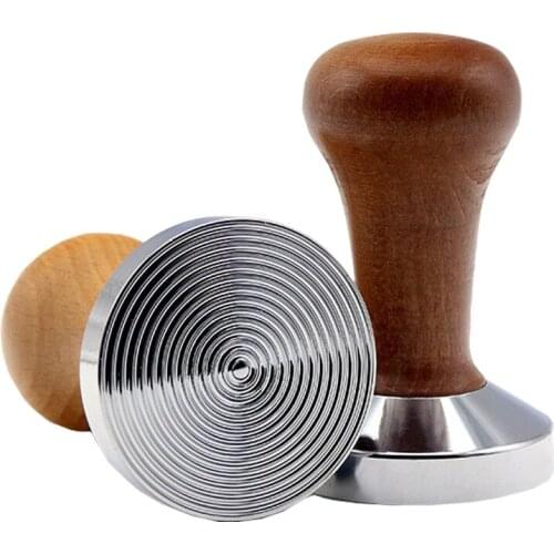 Espresso Coffee Tamper Flat Base Ripple Wood Color Coffee Tamper Machine Press Flat Base Barista Accessories 51/58mm