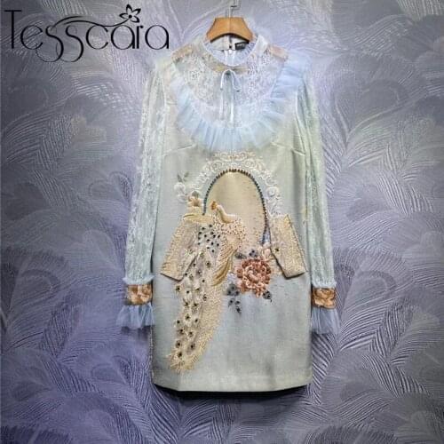 TESSCARA Women Luxury Embroidery Beading Dress Festa Female High Quality Vintage Party Robe Femme Runway Lace Designer Vestidos