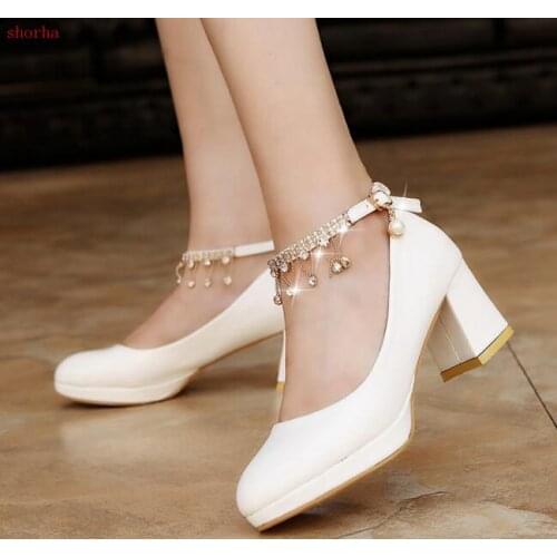 Women sweet Bridal Shoes Super High Heels Pumps String Bead Ankle Strap Platform Pump Dress Shoes Wedding Shoes