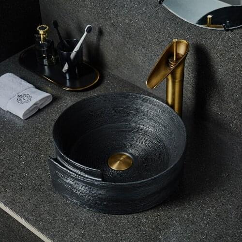 Retro art above counter basin round ceramic washbasin single basin household antique shampoo sink washbasin countertop sink
