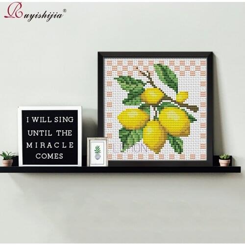 RUYISHIJIA Embroidery,Paintings,Needlework,Cross stitch kits,fruit lemon,DIY Cross-stitch,thread embroidery
