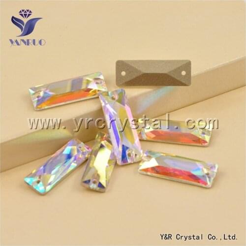 YANRUO 3255 All Sizes AB Cosmic Baguette Glass Stones Flatback Strass Crystal Sew On Rhinestone Appliques For Wedding Dresses