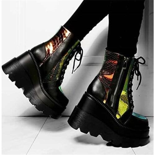 Womens Platform Heels Fashion Female Platform Increase Boots Classic Wedges Ankle Boots Women 2021 Zipper Booties Botas Mujer