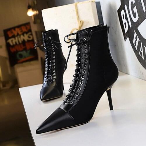 BIGTREE New Women Boots 2020 Ankle Boots for Women Lace Up Thin Heel Shoes Autumn Winter Fashion High Heel Boots Botas Mujer
