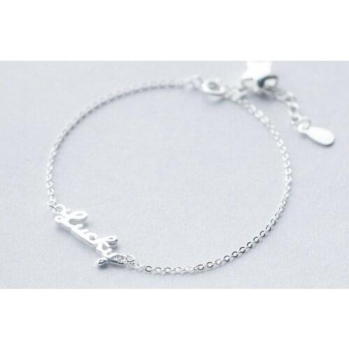Classic Letter Lucky Star Bracelet Real 925 Sterling Silver Accessories For Women Metal Chain Link Fine Jewelry Gift
