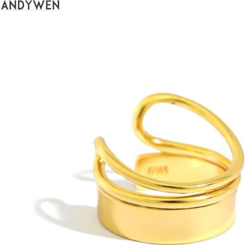 ANDYWEN 925 Sterling Silver 2020 Two Circle Thick Ring Women Fashion Rock Punk Fashion Jewelry Fit Wedding Simple Thick Jewels