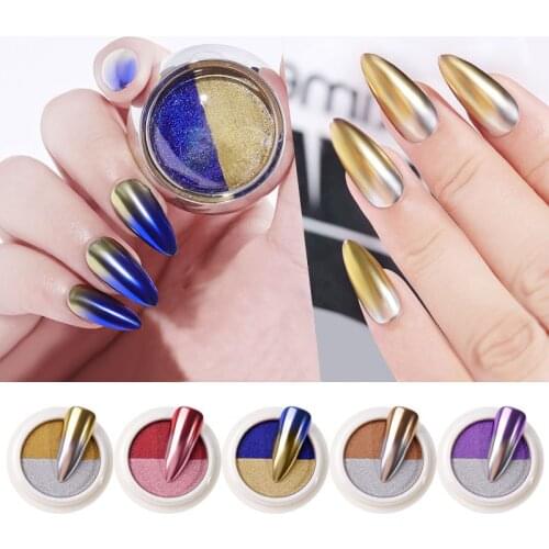 1 Box Double Rose Gold Color Nail Mirror Glitter Powder Nail Art Gel Polishing Chrome Flakes Pigment Dust Decorations