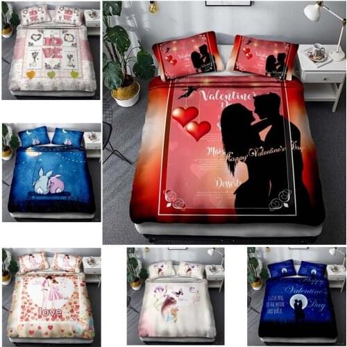 2021 Valentines Day 2/3pcs 3D Printed Bedding Set Soft quilt cover Duvet Cover Set Twin Full Queen King Size Home Textile