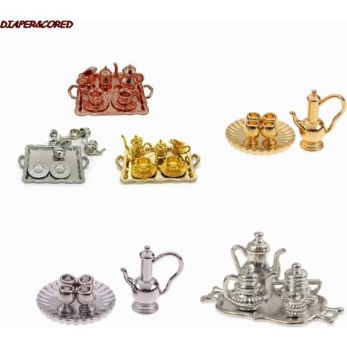 6/10Pcs/set Doll House Miniature Metal Tea Doll House Furniture Miniature Dining Ware Toy Teapot Cup Plate