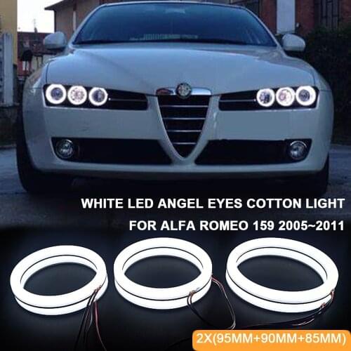 6Pcs LED Angel Eyes White Cotton Light for Alfa Romeo 159 2005~2011 Auto Headlight Daytime Running Halo Ring Kits