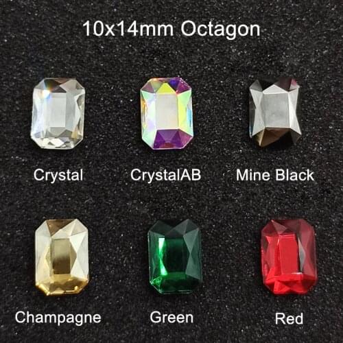 30/100pcs Octagonal Large Nail Art Rhinestone Flat Back Rectangle Crystal 3D Fingernail DIY Decoration Accessories 10x14mm
